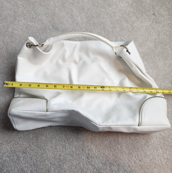 Express White Handbag with Silver Zipper Details, Snap Closure - Picture 3 of 7